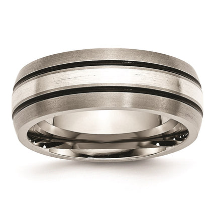 Titanium Grooved Sterling Silver Inlay 8mm Brushed/Antiqued Band | TB85 ,