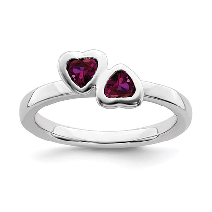Sterling Silver Stackable Expressions Rhodolite Garnet Double Heart Ring | QSK403 ,