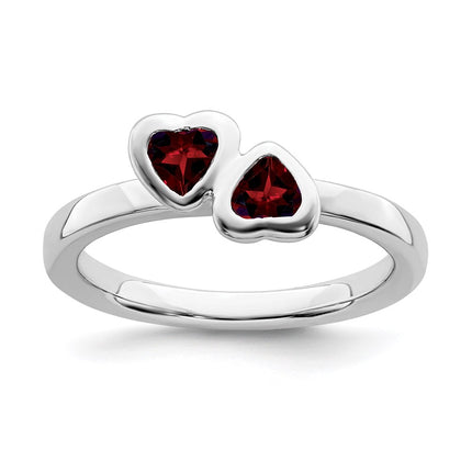 Sterling Silver Stackable Expressions Garnet Double Heart Ring | QSK398 ,