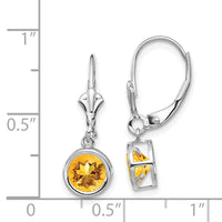 14k White Gold 6mm Citrine Leverback Earrings ,