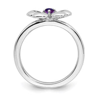 Sterling Silver Stackable Expressions Polished Amethyst Flower Ring | QSK118 ,