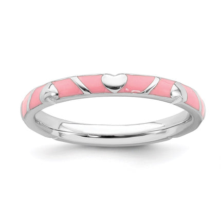 Sterling Silver Stackable Expressions Pink Enamel Heart Ring | QSK1518 ,