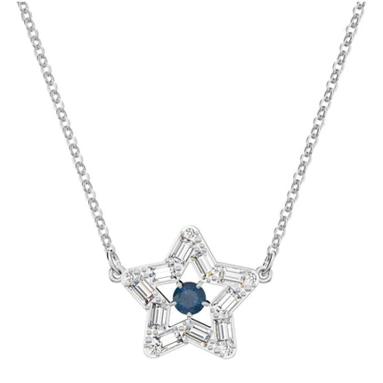 Swarovski Women's Pendant Necklace - Stella Blue Star Shape Rhodium Plated | 5639186 ,