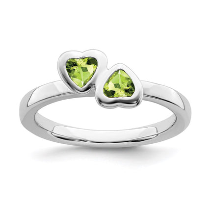 Sterling Silver Stackable Expressions Peridot Double Heart Ring | QSK405 ,