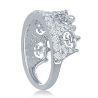 Sterling Silver Crown Fleur De Lis Style CZ Ring - W-8154 ,