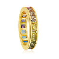 Sterling Silver GP Rainbow CZ Eternity Band Ring - W-2141 ,
