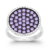 Sterling Silver Purple CZ Black Rhodium Round Ring - W-9873 ,