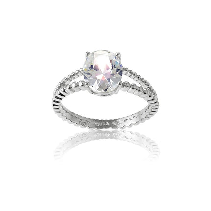 Sterling Silver Double Band Oval CZ Engagement Ring - W-9686 ,