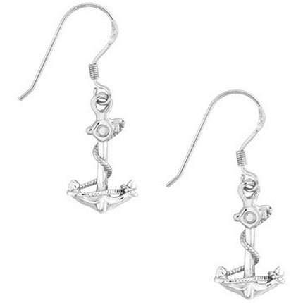 Classic Women's Earrings - Sterling Silver Anchor Shape with Twisted Rope | A-2111 ,