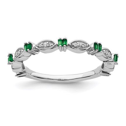 Sterling Silver Stackable Expressions Created Emerald Diamond Ring | QSK2177 ,