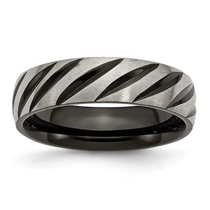 Titanium 6mm Black IP-plated Swirl Brushed & Polished Band | TB299 ,