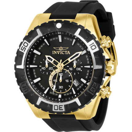 Invicta Men's Watch - Aviator Black Dial Yellow Gold Case Silicone Strap | 37627 ,