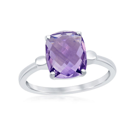 Sterling Silver Four-Prong Checkered 2.85cttw Amethyst Ring - W-2146 ,