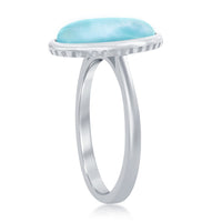 Sterling Silver Larimar Oval with Design Border Ring, Size 9 ,