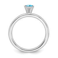 Sterling Silver Stackable Expressions High 4mm Round Blue Topaz Ring | QSK469 ,