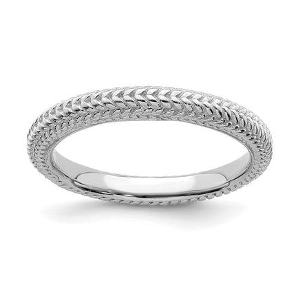 Sterling Silver Stackable Expressions Rhodium-plated Domed Ring | QSK882 ,