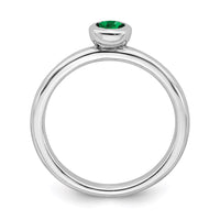 Sterling Silver Stackable Expressions Low 4mm Round Cr. Emerald Ring | QSK500 ,