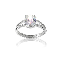 Sterling Silver Double Band Oval CZ Engagement Ring - W-9686 ,