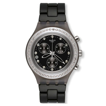 Swatch SVCM4009AG Women's Full-Blooded Stoneheart Silver Irony Diaphane Black Dial Chronograph Watch ,