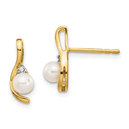 14K Diamond & FW Cultured Pearl Earrings ,