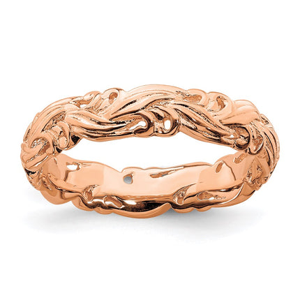 Sterling Silver Stackable Expressions Pink-plated Carved Band | QSK1673 ,