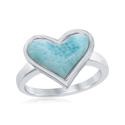 Sterling Silver Heart-Shaped Larimar Ring, Size 9 ,