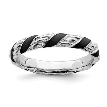 Sterling Silver Stackable Expressions Polished Black Enameled Ring | QSK569 ,
