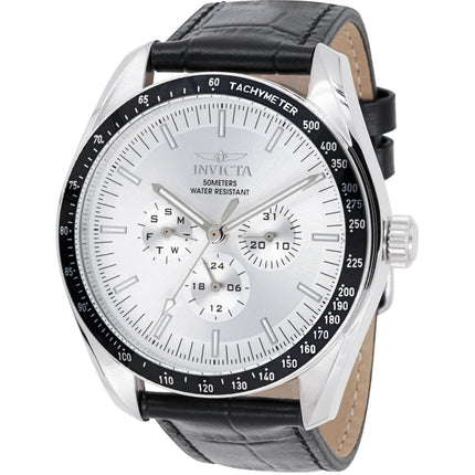 Invicta Men's Watch - Specialty Quartz Silver Tone Dial Black Leather Strap | 45968 ,