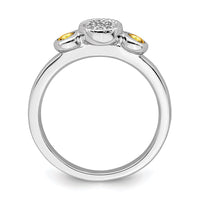 Sterling Silver Stackable Expressions Dbl Round Citrine & Dia. Ring | QSK530 ,
