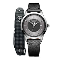 Victorinox Swiss Army Men's Strap Watch & Pioneer Knife - Alliance Black Leather | 241804.1 ,