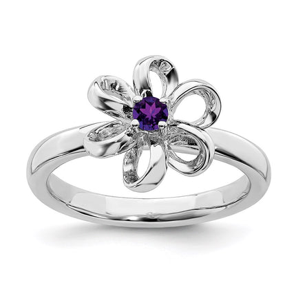 Sterling Silver Stackable Expressions Polished Amethyst Flower Ring | QSK113 ,