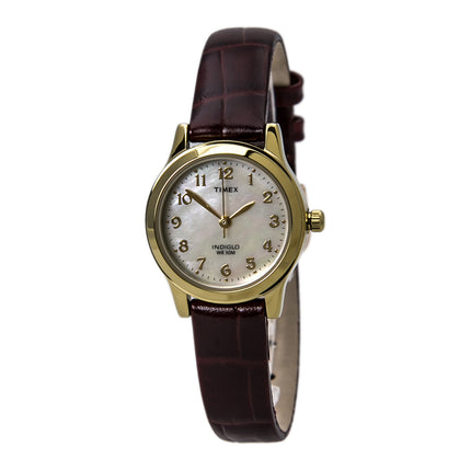 Timex T21693 Women's Dress Mother of Pearl Dial Brown Leather Strap Gold Tone Stainless Steel Watch ,