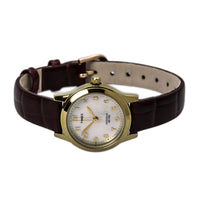 Timex T21693 Women's Dress Mother of Pearl Dial Brown Leather Strap Gold Tone Stainless Steel Watch ,