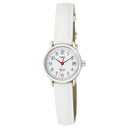 Timex T2H391 Women's Easy Reader White Dial White Leather Strap Stainless Steel Watch ,