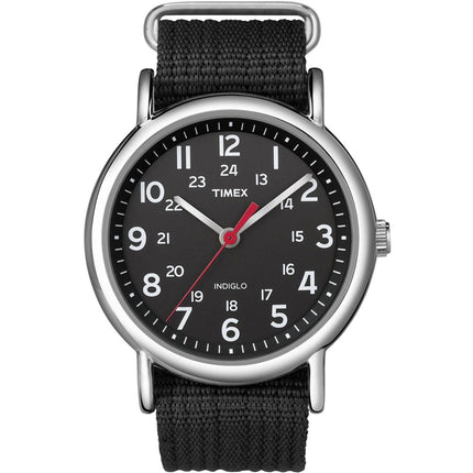 Timex T2N647 Men's Weekender Indiglo Black Dial Black Nylon Slip Thru Strap Watch ,