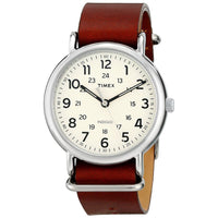 Timex T2P495 Unisex Weekender 40 Indiglo Night-Light Cream Dial Brown Leather Strap Watch ,