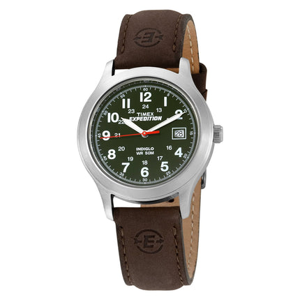 Timex T40051 Men's Expedition Metal Field Green Dial Brown Leather Strap Stainless Steel Watch ,
