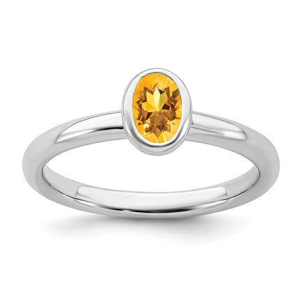 Sterling Silver Stackable Expressions Oval Citrine Ring | QSK444 ,