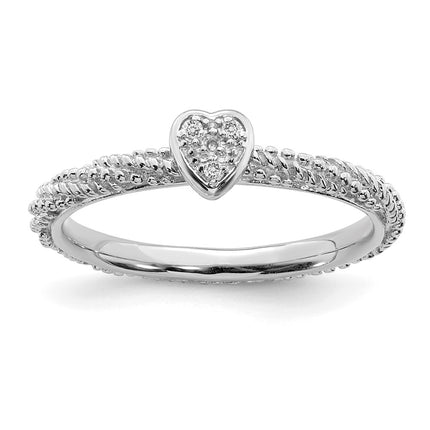 Sterling Silver Diamond Stackable Expressions Textured Heart Ring | QSK1823 ,