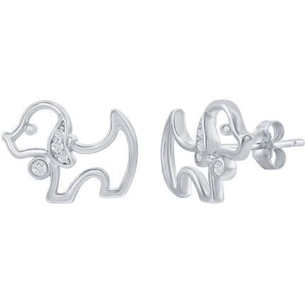 Classic Women's Earrings - Sterling Silver Standing Dog White CZ Stone Stud | D-7923 ,