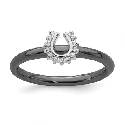 Sterling Silver Stackable Expressions Black-plated Dia. Horseshoe Ring | QSK1980 ,
