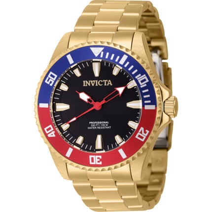 Invicta Men's Watch - Pro Diver Quartz Black Dial Yellow Gold Steel Bracelet | 46648 ,