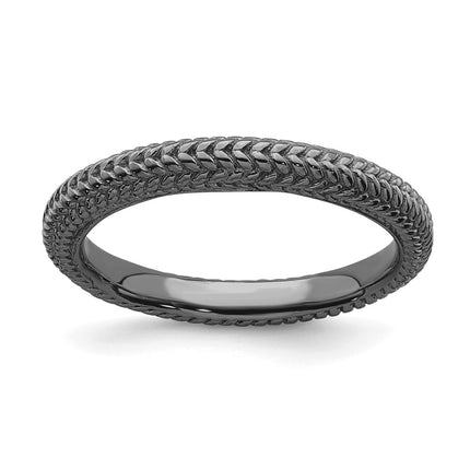 Sterling Silver Stackable Expressions Black-plated Domed Ring | QSK885 ,