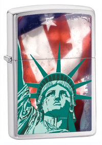 Zippo 28282 Classic Statue of Liberty Flag Brushed Chrome Windproof Lighter ,