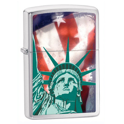 Zippo 28282 Classic Statue of Liberty Flag Brushed Chrome Windproof Lighter ,