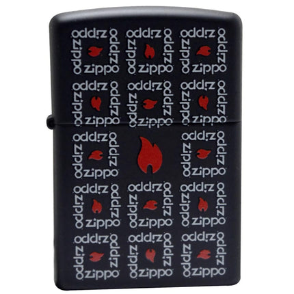 Zippo 28667 Classic Surround Square Logo Black Matt Windproof Pocket Lighter ,