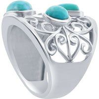Classic Women's Turquoise Leaf Designed Ring - W-2734 ,