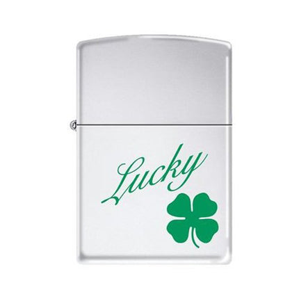 Zippo AD201 Lucky 4 Leaf Clover Green Shamrock High Polished Chrome Windproof Lighter ,