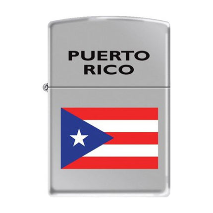 Zippo AD217 Classic Puerto Rico Flag Satin Chrome Windproof Lighter ,