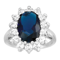 Classic Women's Blue Sapphire and Clear CZ Ring - W-9208 ,